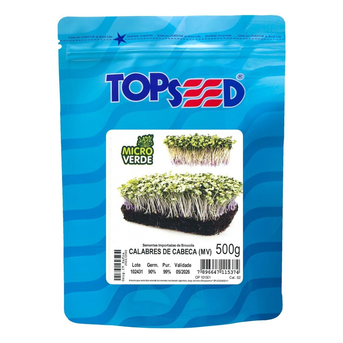 Sementes De Microverdes Brócolis Calabrês De Cabeça Topseed - 500g