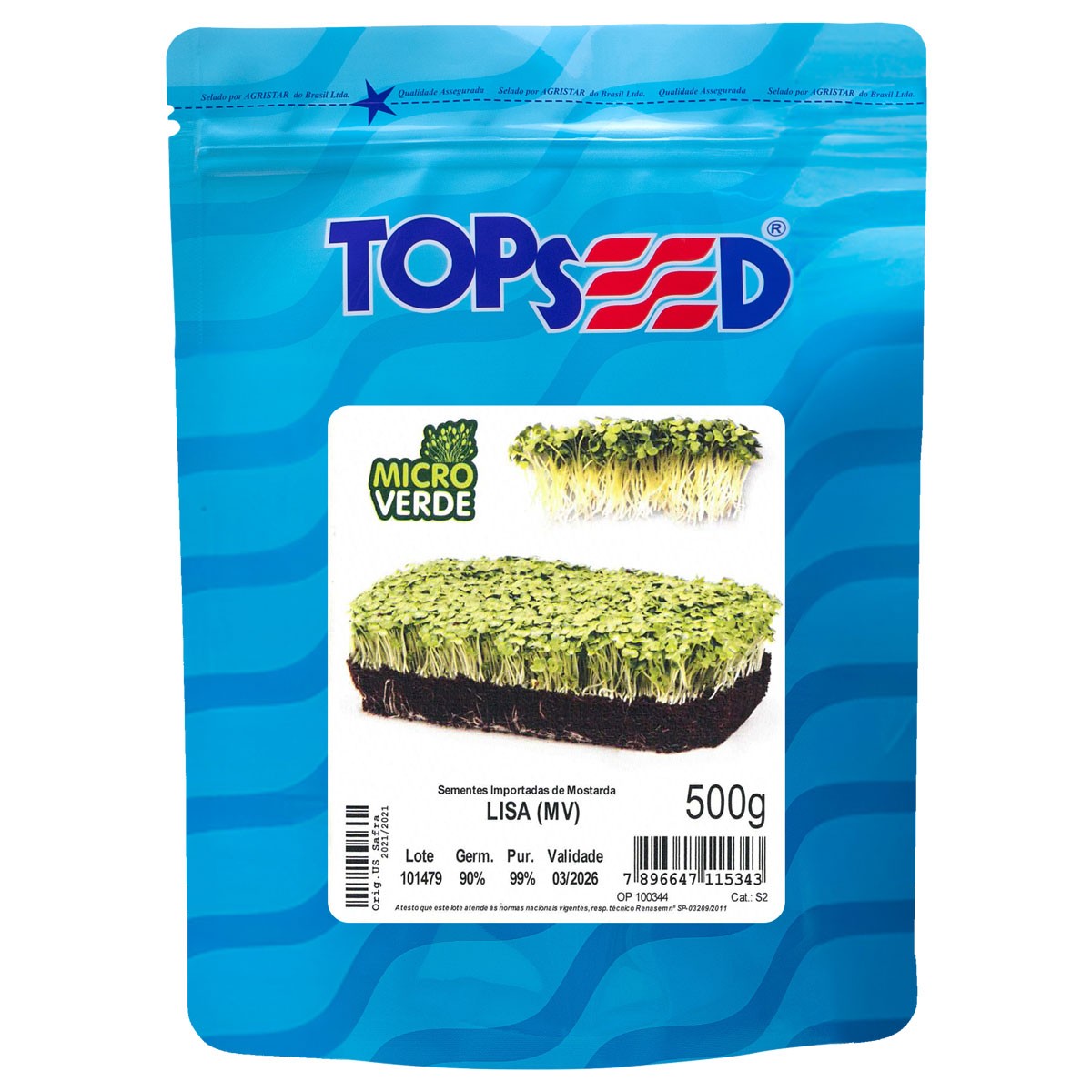 Sementes De Microverdes Mostarda Lisa Topseed - 500g