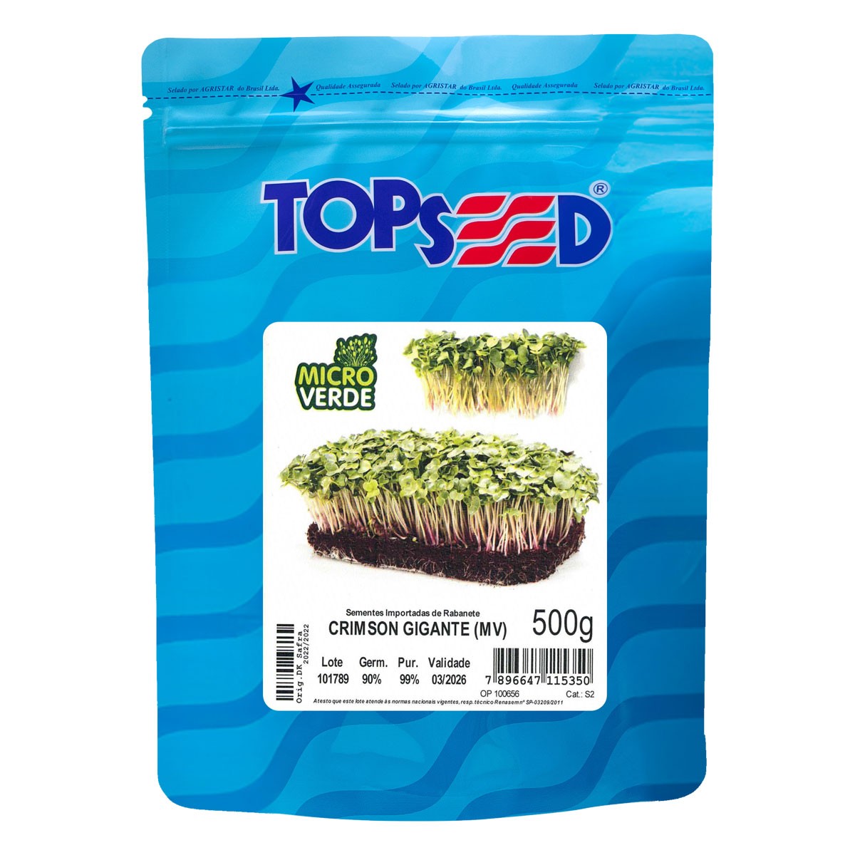 Sementes De Microverdes Rabanete Crimson Gigante Topseed - 500g