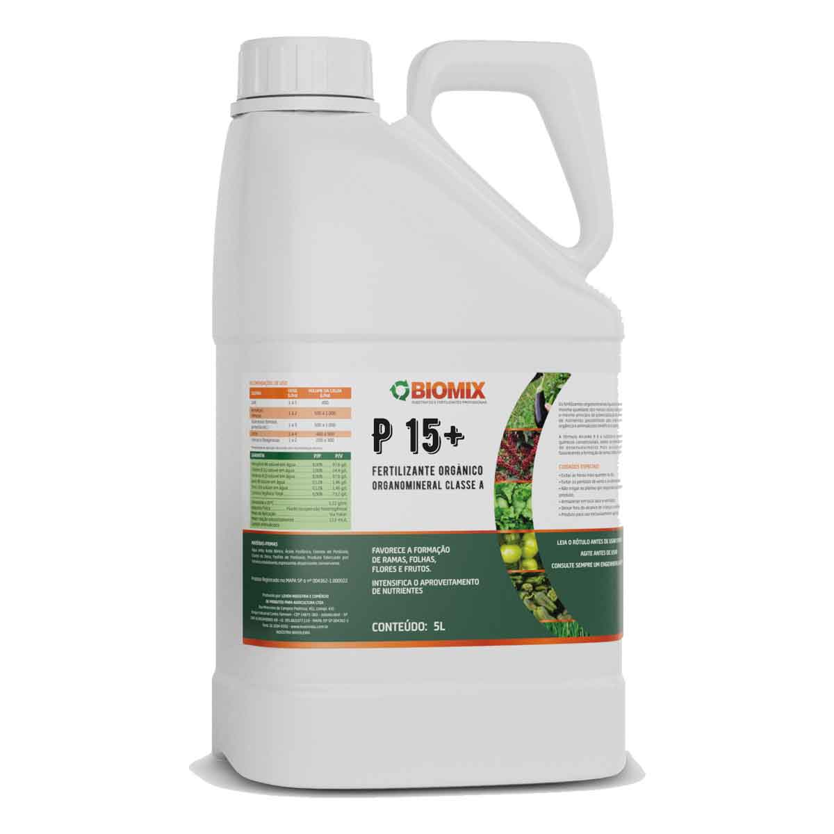 Fertilizante Orgânico Organomineral P15 Biomix - 5 Litros | InstaAgro